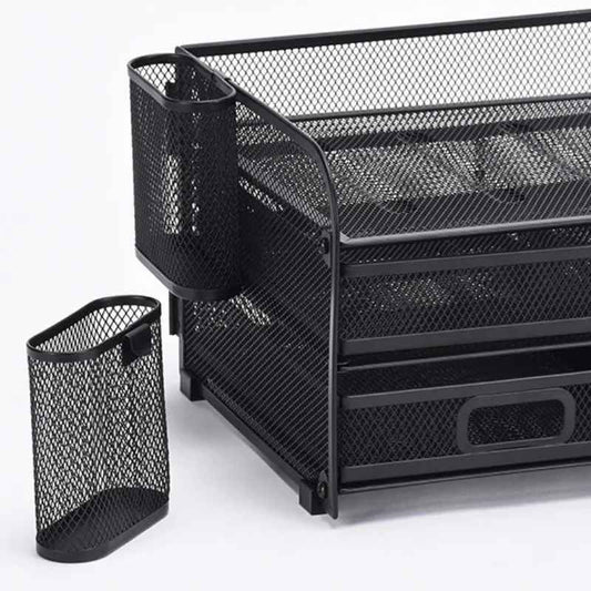 Metal Mesh Desk Organizer - Multi-Compartment Office Storage